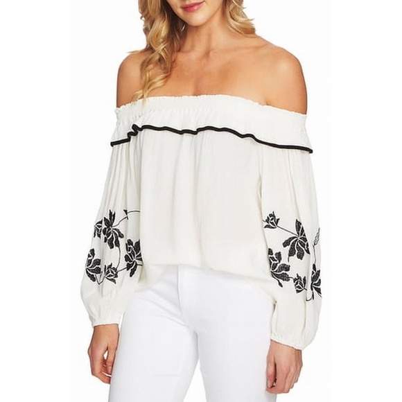 CeCe Tops - CeCe | Off The Shoulder Embroidered Top Size M